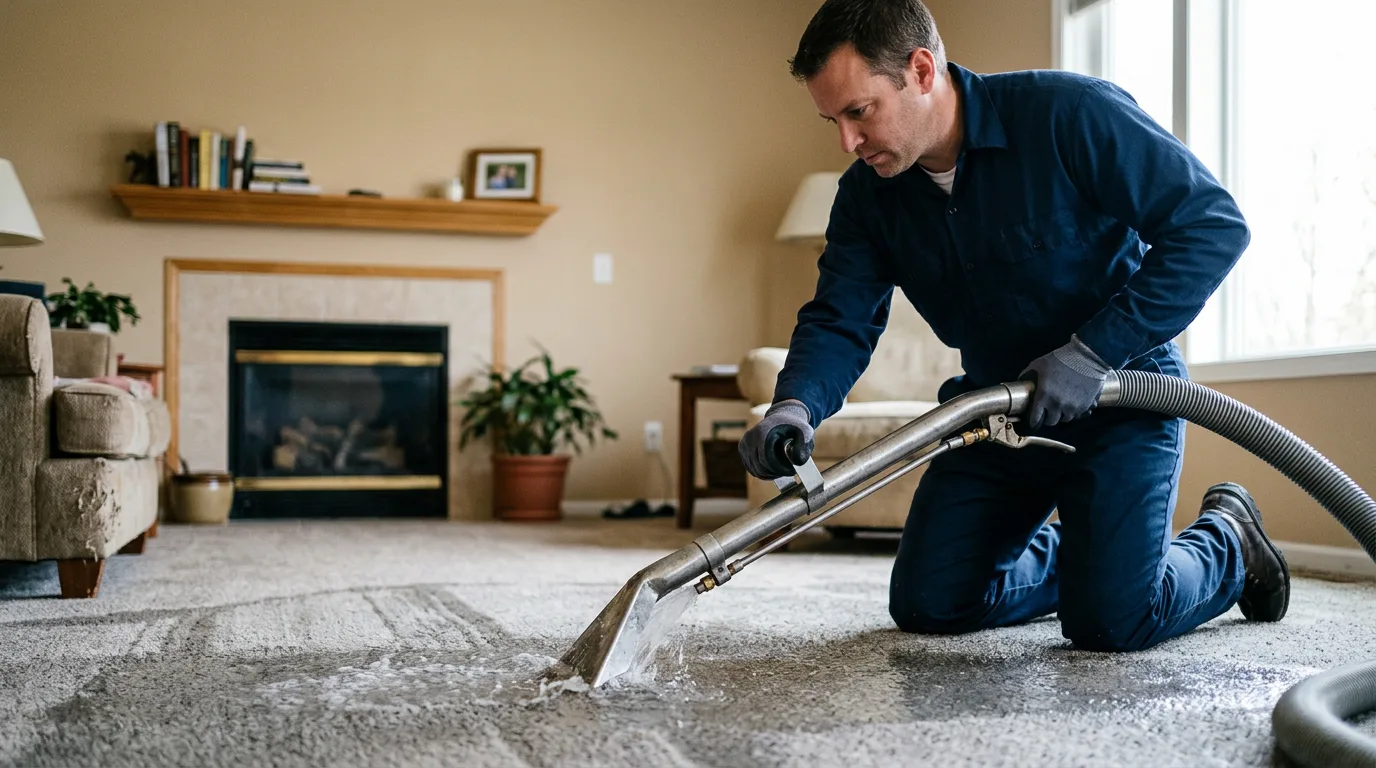 Water damage restoration technician working near Angleton, TX